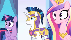 Size: 3410x1920 | Tagged: safe, imported from derpibooru, screencap, princess cadance, shining armor, twilight sparkle, alicorn, pony, unicorn, season 6, the times they are a changeling, crown, cute, cutedance, female, jewelry, male, mare, regalia, shining adorable, stallion, twiabetes, twilight sparkle (alicorn)