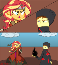 Size: 3841x4315 | Tagged: safe, artist:jcpreactyt, imported from derpibooru, sunset shimmer, oc, oc:eclipse shadow, equestria girls, akatsuki, cloak, clothes, cloud, dark, fire, glow, glowing, glowing eyes, glowing hands, hair, hat, headband, naruto, naruto: shippūden, pain (naruto), scroll, sky, straps, sunset shimmer day