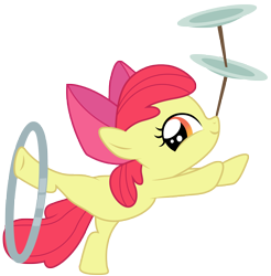 Size: 4845x4932 | Tagged: safe, artist:kooner-cz, imported from derpibooru, apple bloom, earth pony, pony, the cutie pox, apple bloom's bow, balancing, bipedal, bow, female, filly, hair bow, loop-de-hoop, plate, simple background, smiling, solo, standing, standing on one leg, transparent background, vector