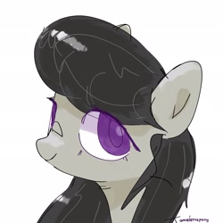 Size: 2048x2048 | Tagged: safe, artist:omelettepony, imported from derpibooru, octavia melody, earth pony, pony, bust, colored pupils, cute, female, high res, looking at you, looking up, mare, portrait, signature, simple background, smiling, smiling at you, solo, solo female, tavibetes, white background