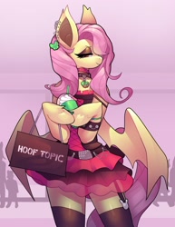 Size: 2336x3032 | Tagged: safe, artist:batnaps, imported from derpibooru, fluttershy, anthro, bat pony, pegasus, semi-anthro, bat ponified, clothes, dress, emo, female, flutterbat, goth, high res, hot topic, mare, race swap, skirt