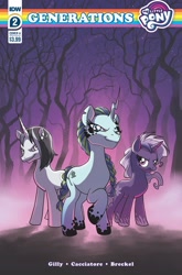 Size: 1349x2048 | Tagged: safe, artist:michela cacciatore, idw, imported from derpibooru, pony, unicorn, spoiler:comic, spoiler:comicgenerations02, black belle, cover, female, mare, my little pony: generations, shadow storm, violet shiver