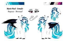 Size: 4902x3133 | Tagged: safe, artist:inspiredpixels, imported from derpibooru, oc, oc only, oc:marie pixel, pegasus, pony, chest fluff, colored hooves, female, heterochromia, leg fluff, mare, reference sheet, smiling, spread wings, two toned wings, wings