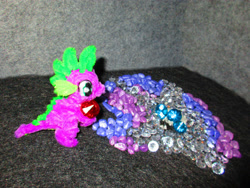 Size: 4307x3231 | Tagged: safe, alternate version, artist:malte279, imported from derpibooru, part of a set, rarity, spike, dragon, chenille, chenille stems, chenille wire, craft, gemstones, mosaic, photo, pipe cleaner sculpture, pipe cleaners, sculpture, solo