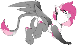 Size: 1756x1026 | Tagged: safe, artist:beardie, imported from derpibooru, oc, oc only, oc:cherry feather, hippogriff, butt, chest fluff, leonine tail, looking at you, looking back, looking back at you, pale belly, plot, simple background, spread wings, transparent background, white belly, wings