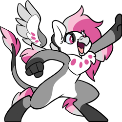Size: 600x600 | Tagged: safe, artist:kez, imported from derpibooru, oc, oc only, oc:cherry feather, hippogriff, bipedal, chest fluff, high five, leonine tail, open mouth, pale belly, simple background, transparent background, vector, white belly