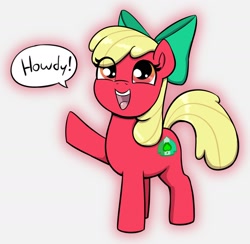 Size: 1760x1720 | Tagged: safe, artist:heretichesh, imported from derpibooru, oc, oc only, oc:abble ploom, earth pony, pony, female, filly, palette swap, recolor, simple background, solo, speech bubble