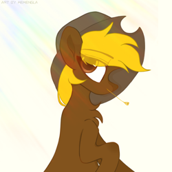 Size: 1200x1200 | Tagged: safe, artist:memengla, imported from derpibooru, oc, oc only, oc:acres, earth pony, pony, blonde, blonde mane, brown coat, chest fluff, cowboy hat, earth pony oc, eye clipping through hair, food, free art, hat, male, simple background, solo, stallion, wheat, white background