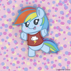 Size: 2048x2048 | Tagged: safe, artist:ledwine glass, imported from derpibooru, rainbow dash, pegasus, pony, blushing, bolt, chibi, clothes, cloud, cute, dashabetes, happy, high res, simple background, solo, standing, standing up, wingless