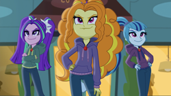 Size: 1334x750 | Tagged: safe, imported from derpibooru, screencap, adagio dazzle, aria blaze, sonata dusk, equestria girls, rainbow rocks, gem, siren gem, smiling, smirk, the dazzlings, trio