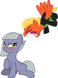 Size: 4186x5649 | Tagged: safe, artist:hendro107, artist:jhayarr23, edit, imported from derpibooru, limestone pie, short fuse, earth pony, pegasus, pony, the maud couple, the washouts (episode), absurd resolution, blushing, female, limefuse, limetsun pie, male, mare, shipping, simple background, stallion, straight, transparent background, tsundere, vector, yelling