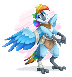 Size: 1024x1097 | Tagged: safe, artist:luximus17, imported from derpibooru, rainbow dash, anthro, bird, aarakocra, birdified, dungeons and dragons, female, monk, pen and paper rpg, rpg, solo, species swap