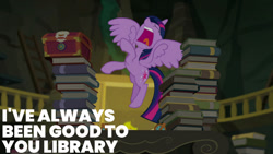 Size: 1280x720 | Tagged: safe, edit, edited screencap, editor:quoterific, imported from derpibooru, screencap, twilight sparkle, alicorn, pony, equestria girls, equestria girls series, forgotten friendship, book, eyes closed, female, mare, open mouth, solo, spread wings, twilight sparkle (alicorn), twilighting, wings