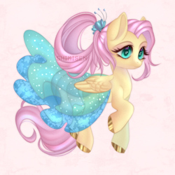 Size: 1600x1600 | Tagged: safe, artist:shimisen, imported from derpibooru, fluttershy, pegasus, pony, alternate hairstyle, clothes, colored hooves, cute, dress, female, makeup, mare, older, older fluttershy, shyabetes, solo