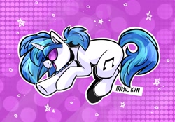 Size: 2048x1423 | Tagged: safe, artist:lrusu, imported from derpibooru, dj pon-3, vinyl scratch, pony, unicorn, abstract background, female, floating, glasses, mare, open mouth, solo, teeth