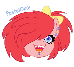 Size: 392x357 | Tagged: safe, artist:pastelopal, artist:seaprincessopal, imported from derpibooru, pinkie pie, earth pony, pony, alternate hairstyle, bow, bust, ear piercing, earring, female, hair bow, hair over one eye, jewelry, lip piercing, mare, open mouth, piercing, scene kid, simple background, solo, transparent background