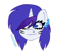 Size: 392x357 | Tagged: safe, artist:pastelopal, artist:seaprincessopal, imported from derpibooru, rarity, pony, unicorn, alternate hairstyle, bust, ear piercing, earring, eyeshadow, face paint, female, jewelry, makeup, mare, nose piercing, piercing, scene kid, simple background, solo, transparent background