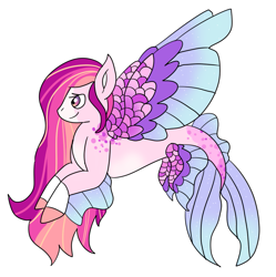 Size: 857x860 | Tagged: safe, artist:anntheazelf101, imported from derpibooru, oc, oc only, seapony (g4), dorsal fin, female, fin wings, fins, fish tail, flowing mane, flowing tail, pink mane, purple eyes, simple background, smiling, solo, spread wings, tail, white background, wings