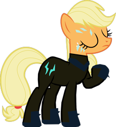 Size: 1280x1395 | Tagged: safe, artist:benpictures1, imported from derpibooru, imported from ponybooru, applejack, earth pony, pony, comic:the storm kingdom, my little pony: the movie, bad end, bodysuit, clothes, command 6, commander applejack, crystal of light, eyes closed, female, inkscape, mare, simple background, solo, transparent background, vector