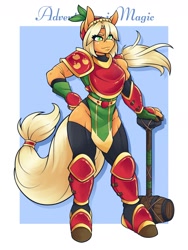 Size: 1800x2400 | Tagged: safe, artist:ambris, imported from derpibooru, applejack, anthro, earth pony, unguligrade anthro, adventuring is magic, adonis belt, applebucking thighs, applejacked, armor, biceps, child bearing hips, colored pupils, dungeons and dragons, fantasy class, female, freckles, hammer, knight, legs, looking at you, multiple variants, muscles, muscular female, paladin, pen and paper rpg, quadriceps, redraw, rpg, smiling, solo, thighs, thunder thighs, war hammer, warrior, weapon, wide hips