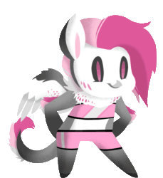 Size: 987x1076 | Tagged: safe, artist:amberluvsbugs, imported from derpibooru, oc, oc only, oc:cherry feather, anthro, hippogriff, animated, chibi, clothes, dancing, female, gif, helltaker, loop, short shirt, shorts, simple background, solo, transparent background, vitality dance