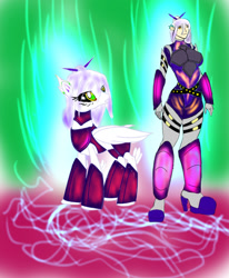 Size: 1400x1700 | Tagged: safe, artist:foxgearstudios, imported from derpibooru, oc, oc only, human, pegasus, pony, abstract background, armor, duo, female, humanized, mare, pegasus oc, wings