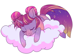 Size: 1300x1000 | Tagged: safe, artist:lavvythejackalope, imported from derpibooru, oc, oc only, pony, unicorn, cloud, commission, ethereal mane, female, horn, mare, on a cloud, simple background, smiling, solo, starry mane, transparent background, unicorn oc, ych result