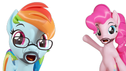 Size: 3840x2160 | Tagged: safe, artist:xppp1n, imported from ponybooru, pinkie pie, rainbow dash, earth pony, pegasus, pony, 3d, blender, blender cycles, female, mare, meme, ponified, ponified meme, simple background, soyboy, transparent background, wat, wojak