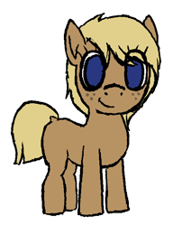 Size: 482x626 | Tagged: safe, artist:pinkchalk, oc, oc:hay bale, earth pony, pony, dock, eye clipping through hair, female, filly, freckles, looking at you, no pupils, simple background, smiling, white background