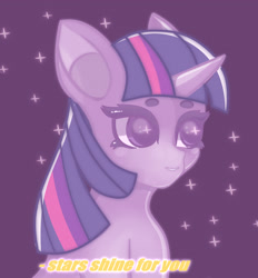 Size: 2250x2424 | Tagged: safe, artist:munrei, imported from derpibooru, twilight sparkle, pony, bust, cute, horn, portrait, shiny eyes, simple, simple background, solo, text