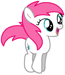 Size: 363x423 | Tagged: safe, artist:kammythepanic, truly, earth pony, pony, female, filly, g1, g1 to g4, g4, generation leap, jumping, open mouth, open smile, simple background, smiling, solo, white background