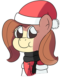 Size: 1512x1898 | Tagged: safe, artist:sparkfler85, imported from derpibooru, oc, oc only, oc:flani bainilye, earth pony, pony, christmas, clothes, coat, cute, female, freckles, gloves, hat, holiday, mare, scarf, simple background, solo, transparent background