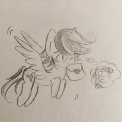 Size: 640x640 | Tagged: safe, artist:snowzaaah, imported from derpibooru, applejack, rainbow dash, earth pony, pegasus, pony, appledash, appledashdailydoodles, doodle, female, lesbian, monochrome, pencil drawing, shipping, sketch, traditional art