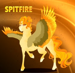 Size: 3065x3000 | Tagged: safe, artist:inisealga, imported from derpibooru, spitfire, pegasus, fangs, high res, markings, redesign, wavy mane, wavy tail