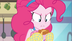 Size: 3410x1920 | Tagged: safe, imported from derpibooru, screencap, pinkie pie, equestria girls, equestria girls series, holidays unwrapped, spoiler:eqg series (season 2), apron, clothes, female, food, lip bite, oven mitts, ramekin, saving pinkie's pie, solo, souffle, tanktop