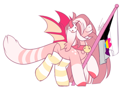 Size: 1280x937 | Tagged: safe, artist:inspiredpixels, imported from derpibooru, oc, oc only, bat pony, pony, bat pony oc, bat wings, bell, bell collar, coat markings, collar, pride flag, simple background, socks (coat markings), solo, transparent background, wings