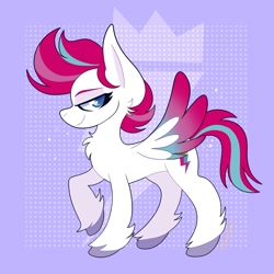 Size: 2000x2000 | Tagged: safe, artist:saveraedae, imported from derpibooru, part of a set, zipp storm, pegasus, pony, adorazipp, chest fluff, cute, feathered wings, female, g5, high res, lidded eyes, looking at you, mare, raised hoof, smiling, solo, spread wings, unshorn fetlocks, wings