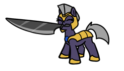 Size: 744x429 | Tagged: safe, artist:neuro, imported from derpibooru, imported from ponybooru, oc, oc only, earth pony, pony, armor, earth pony oc, eyes closed, female, guardsmare, helmet, hoof shoes, knife, mare, mouth hold, ponybooru import, royal guard, simple background, solo, transparent background