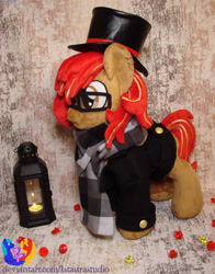 Size: 2304x2936 | Tagged: safe, artist:1stastrastudio, imported from derpibooru, oc, oc only, oc:knight, pony, clothes, hat, high res, irl, lantern, male, photo, plushie, scarf, solo, stallion, top hat