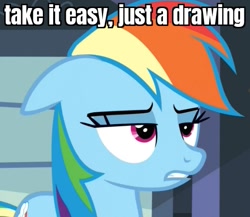 Size: 531x460 | Tagged: safe, edit, edited screencap, imported from derpibooru, screencap, rainbow dash, pony, annoyed, caption, cropped, female, frankendoodle, image macro, reaction image, solo, spongebob squarepants, text