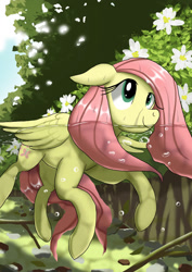 Size: 1024x1449 | Tagged: safe, artist:neoshrek, imported from derpibooru, fluttershy, pegasus, pony, bubble, female, flower, green eyes, mare, pink mane, solo, swimming, underwater, water