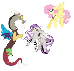 Size: 8190x7911 | Tagged: safe, artist:gallantserver, imported from derpibooru, discord, fluttershy, oc, oc:iridescence, hybrid, pony, absurd resolution, interspecies offspring, offspring, parent:discord, parent:fluttershy, parents:discoshy, simple background, transparent background