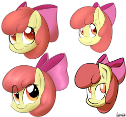 Size: 1300x1200 | Tagged: safe, artist:lamia, imported from derpibooru, apple bloom, earth pony, pony, face, female, filly, head only, smiling, solo, style test