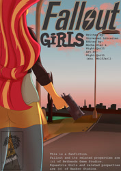 Size: 900x1274 | Tagged: safe, artist:wolfjarl, imported from derpibooru, sunset shimmer, human, fanfic:fallout girls, equestria girls, 10mm pistol, ass, bunset shimmer, butt, cover art, fallout, fallout 3, fallout girls, fanfic, fanfic art, fanfic cover, gun, handgun, horizon, humanized, pistol, weapon