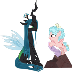 Size: 3010x3000 | Tagged: safe, artist:sollace, derpibooru exclusive, imported from derpibooru, cozy glow, mean twilight sparkle, queen chrysalis, changeling, changeling queen, pegasus, pony, frenemies (episode), season 9, spoiler:s09, .svg available, cave, duo, female, filly, high res, on one leg, rock, show accurate, sitting, standing on one leg, twilog, vector