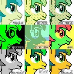 Size: 384x384 | Tagged: safe, artist:derek the metagamer, imported from derpibooru, sandbar, earth pony, pony, atari 2600, bust, cga, grayscale, minecraft colors, monochrome, nintendo entertainment system, palette swap, pico, pixel art, portrait, recolor, solo, zx spectrum