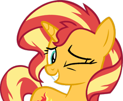 Size: 2026x1661 | Tagged: safe, artist:sirrainium, imported from derpibooru, sunset shimmer, pony, unicorn, equestria girls, base used, female, mare, one eye closed, simple background, solo, transparent background, vector, wink