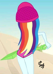 Size: 394x549 | Tagged: safe, artist:flutteryaylove, edit, edited screencap, imported from derpibooru, screencap, rainbow dash, aww... baby turtles, equestria girls, equestria girls series, ass, beach, butt, female, rainbutt dash, solo