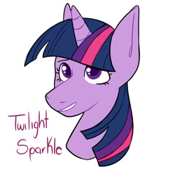 Size: 1000x1000 | Tagged: safe, artist:dymitre, imported from derpibooru, twilight sparkle, pony, unicorn, bust, eyelashes, female, grin, mare, simple background, smiling, solo, unicorn twilight, white background