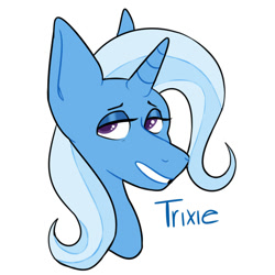 Size: 1000x1000 | Tagged: safe, artist:dymitre, imported from derpibooru, trixie, pony, unicorn, bust, female, grin, mare, simple background, smiling, solo, white background